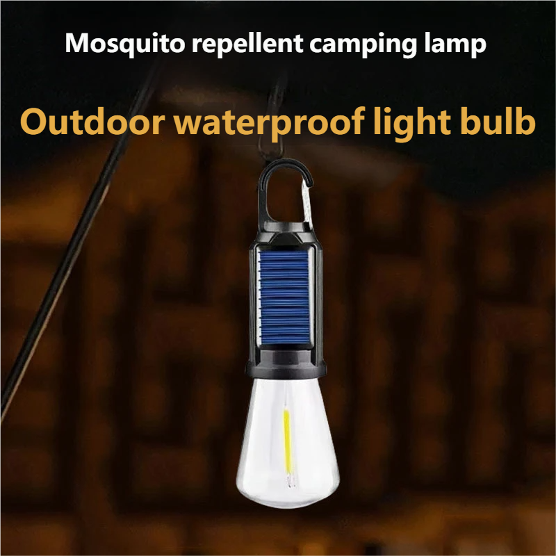 Solar-powered rechargeable camping light, ambient light, multi-functional portable tungsten filament light, outdoor retro camping bulb light