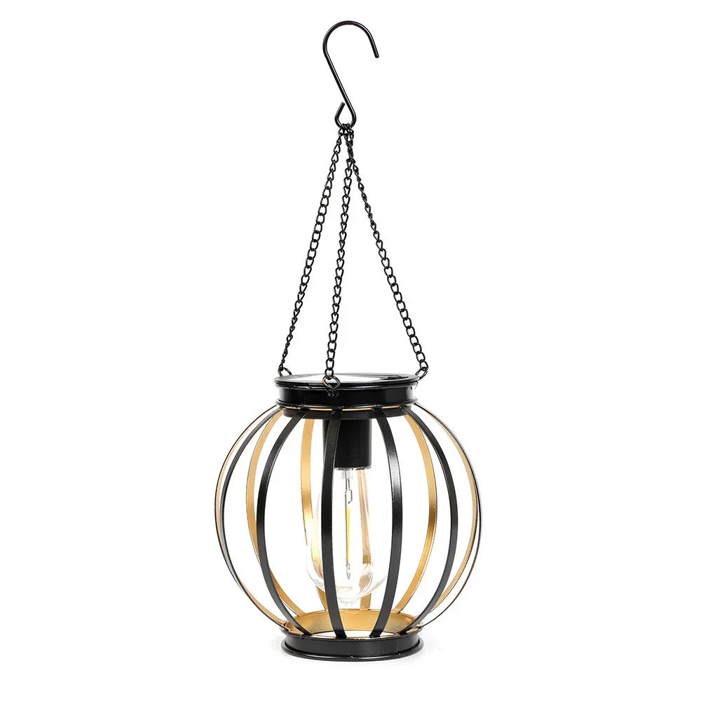 Solar-powered wrought iron lanterns, pendant lights, outdoor garden and courtyard decorative openwork lanterns
