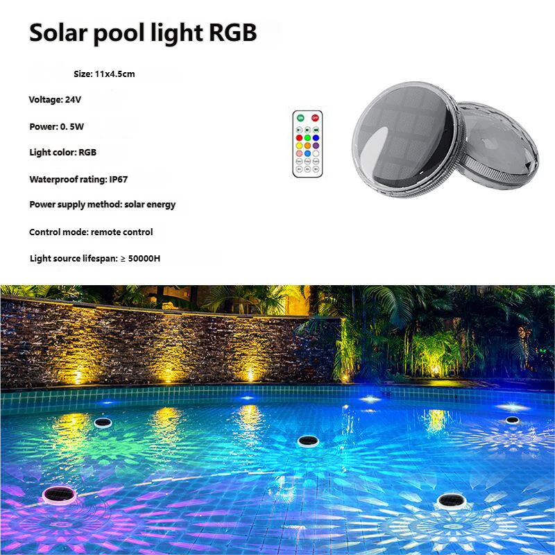 New Solar Pool Light, Smart Remote Control, Waterproof, RGB Ambient Outdoor Garden Light