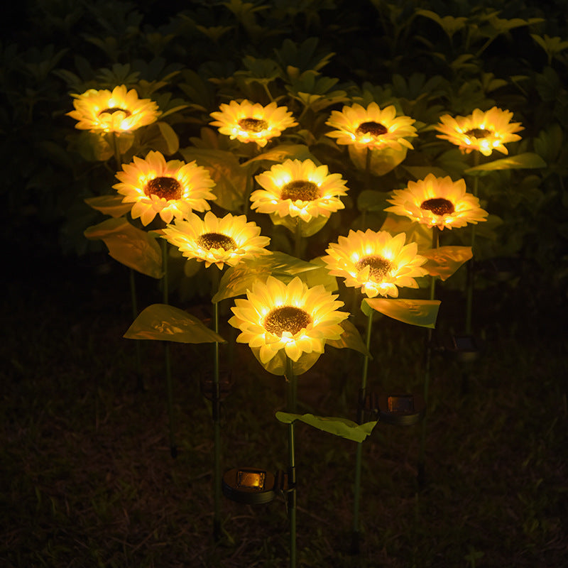 LED sunflower solar light, outdoor decorative simulated ground light, garden lawn solar panel.