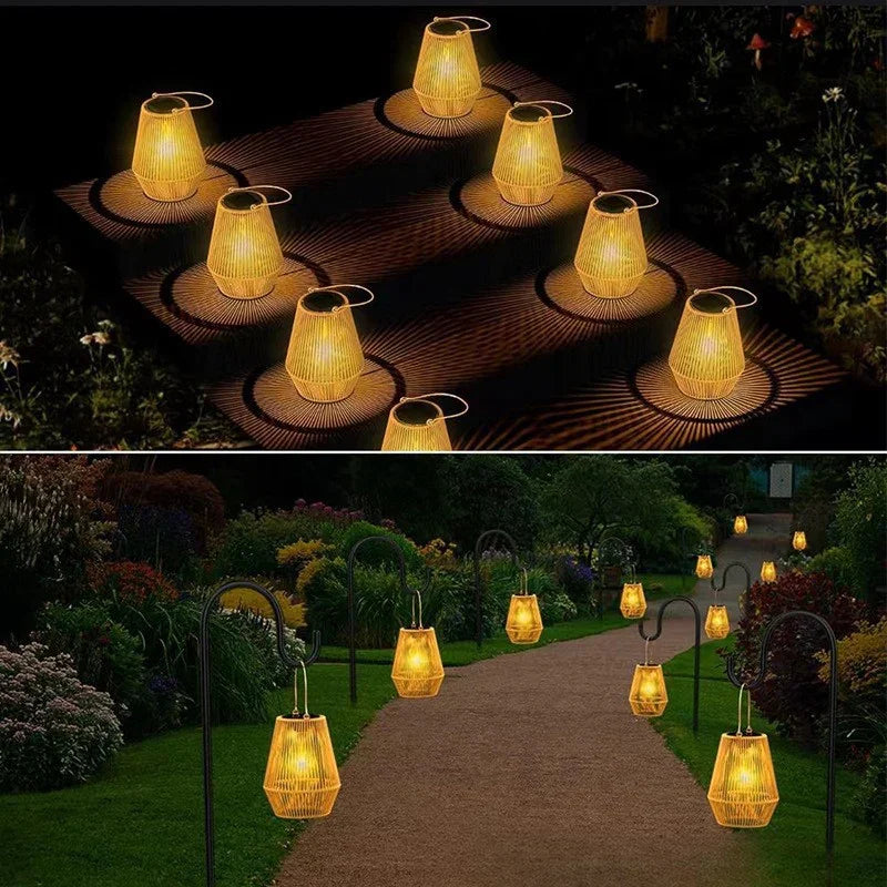 Rattan lantern solar light outdoor waterproof tungsten filament light courtyard villa decorative landscape light