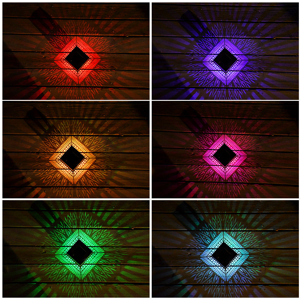 Solar Square Wall Lamp Outdoor Waterproof Courtyard Lamp Hollow Projection Wall Hanging Lamp Garden Decoration Landscape Lamp
