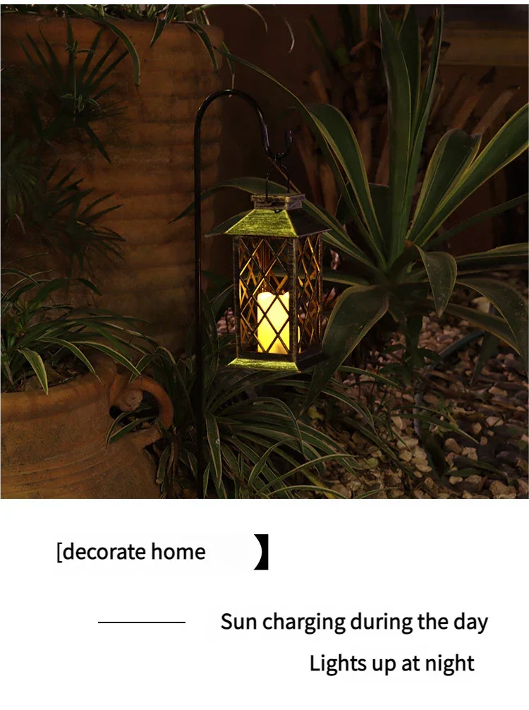 Plastic Solar Craft Light, Hollow Palace Lantern, Outdoor Garden Christmas Decoration, Solar Flame Candle Hanging Light