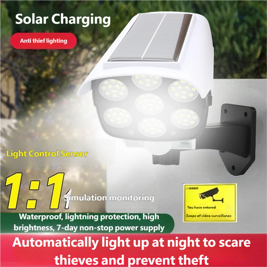 Solar-powered surveillance lights, simulated cameras, outdoor courtyard decorative lights, intelligent human body induction lighting, street lights, and charging lights.