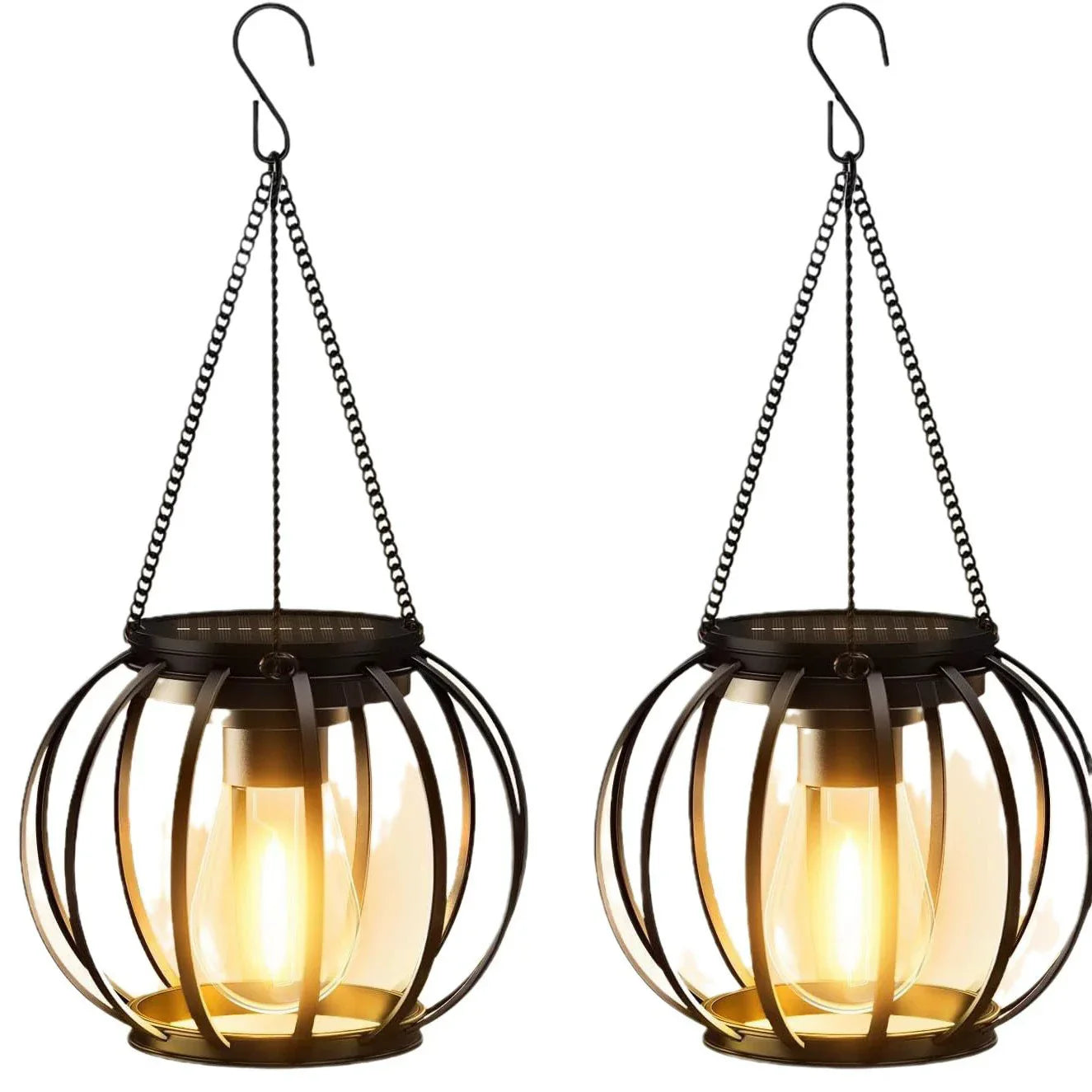 Solar-powered wrought iron lanterns, pendant lights, outdoor garden and courtyard decorative openwork lanterns