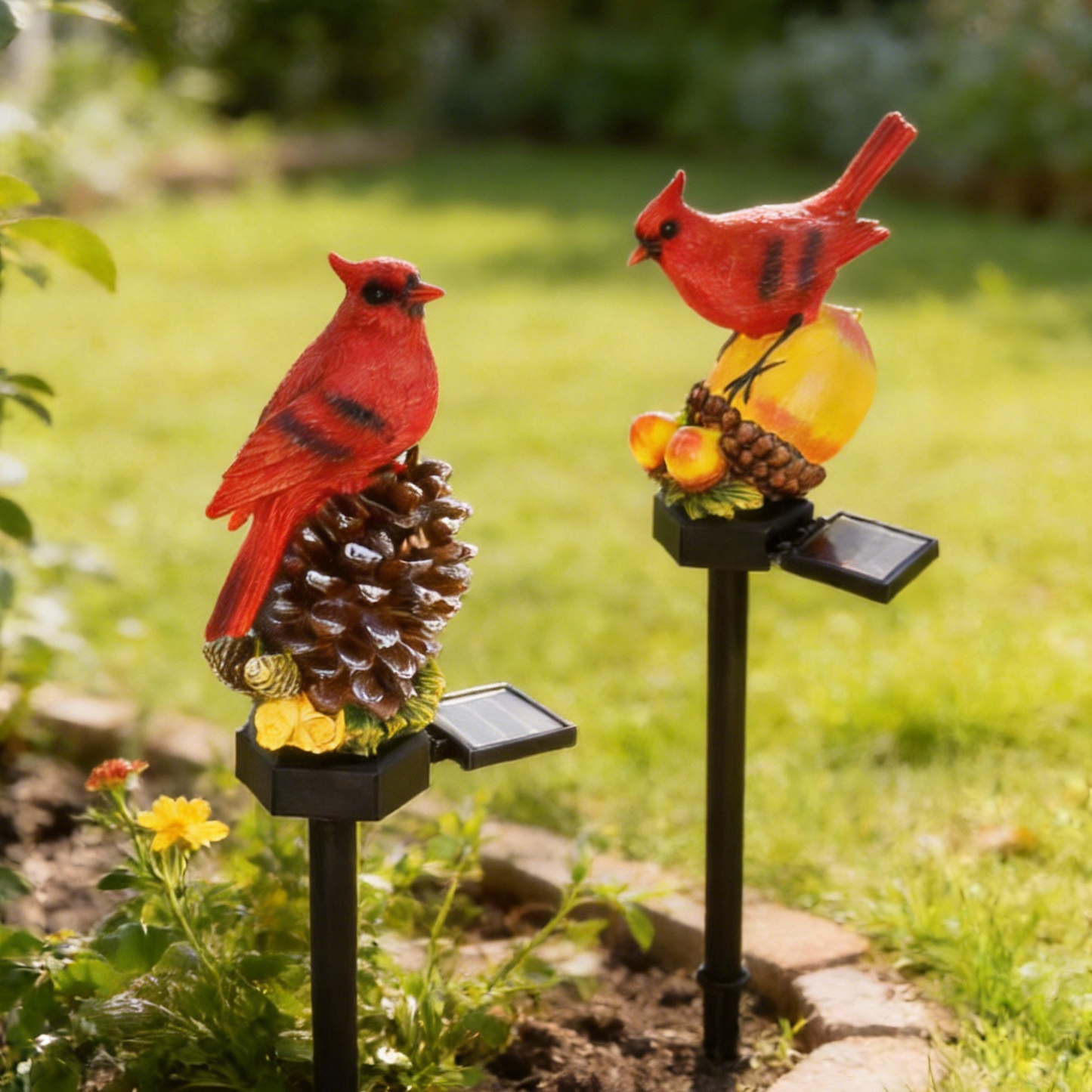 Solar-powered resin garden Christmas bird cartoon courtyard decoration outdoor gardening ground insert balcony landscape light