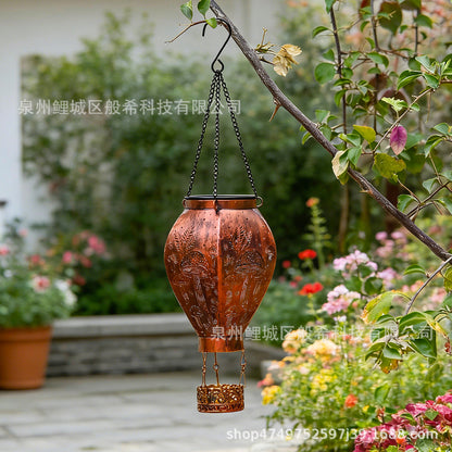 Solar Hot Air Balloon Wrought Iron Hanging Light, Garden Hot Air Balloon Hanging Light, Outdoor Courtyard Decoration, Hollowed-out Projection Light