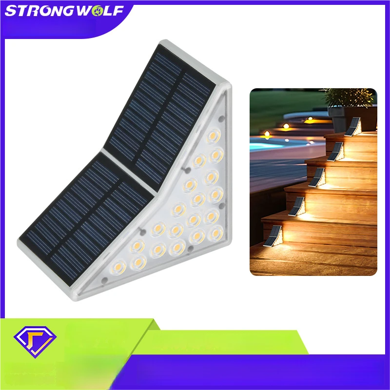 New LED wall washer light, landscape light, solar-powered step light, wall lamp, courtyard light, solar panel