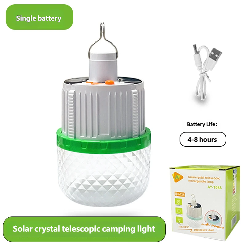 Solar-powered retractable LED portable outdoor emergency lighting, USB rechargeable street vendor/night market remote control camping light
