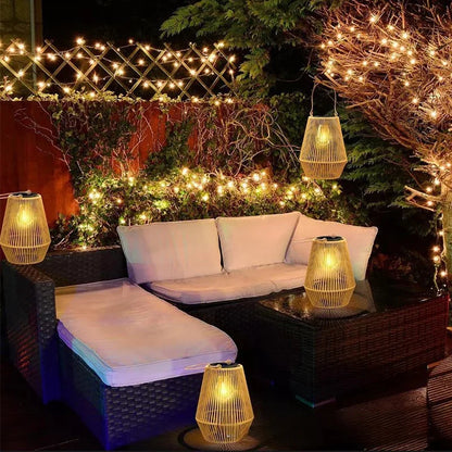 Rattan lantern solar light outdoor waterproof tungsten filament light courtyard villa decorative landscape light