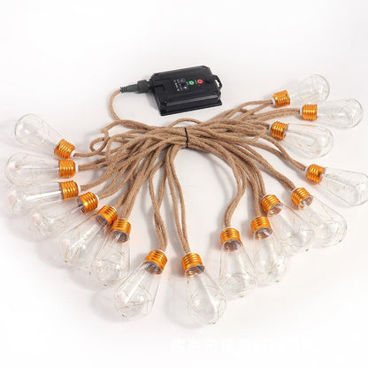 Outdoor Waterproof Camping Solar Hemp Rope String Light, Garden Copper Wire Light, Christmas Bulb Light