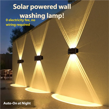 Solar-powered waterproof wall washer light for home, courtyard, garden, and villa decoration; ambient spotlight with adjustable brightness.