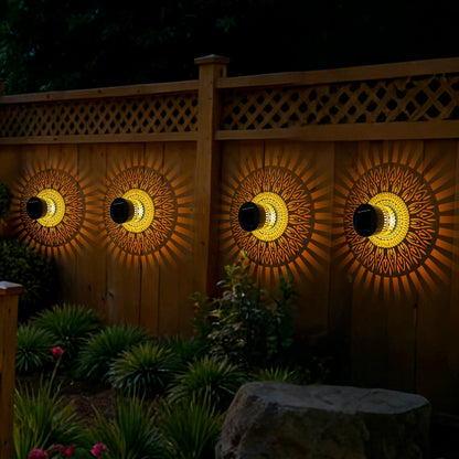 Solar-Powered Wrought Iron Projector Lamp, Outdoor Waterproof Round Wall Lamp, Desktop Lamp, Decorative Ambient Lamp, Seven-Color Lamp