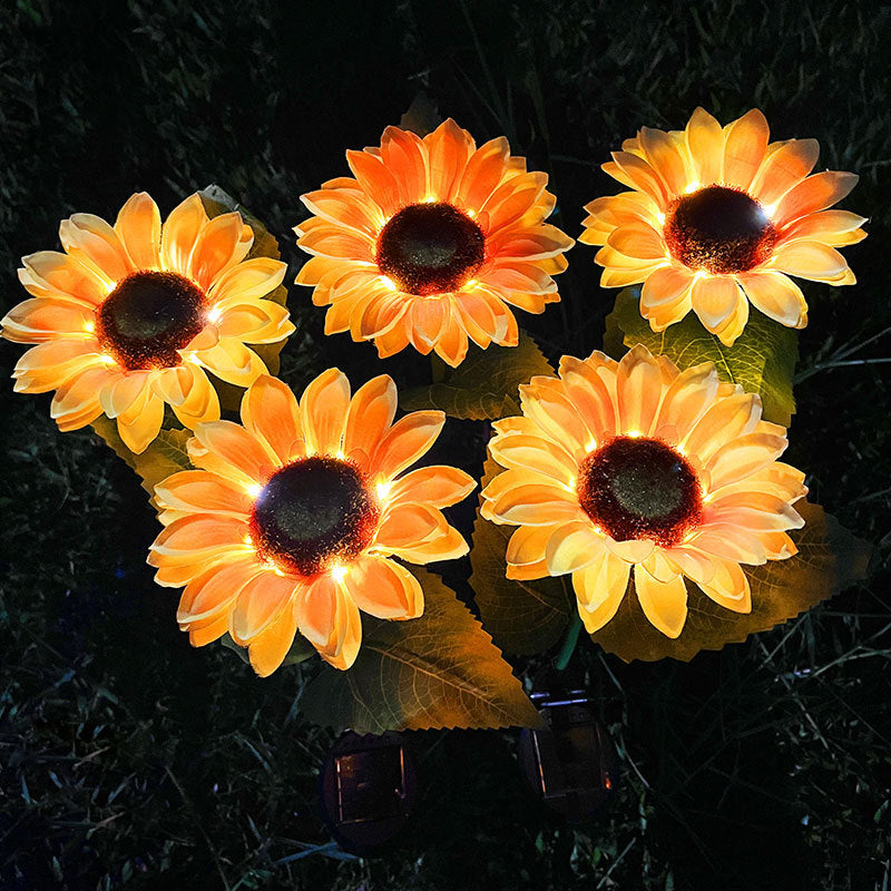 LED sunflower solar light, outdoor decorative simulated ground light, garden lawn solar panel.