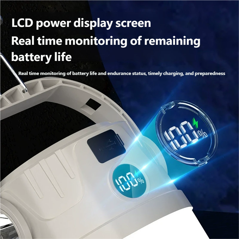 Long-lasting camping light, solar-powered outdoor rechargeable tent light, emergency light, camping light, rechargeable lighting.