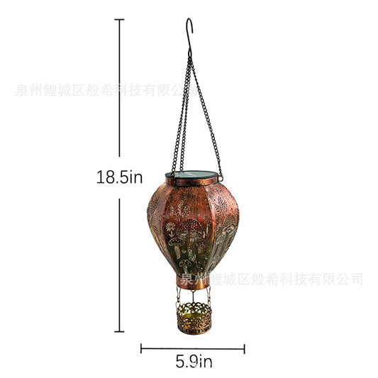 Solar Hot Air Balloon Wrought Iron Hanging Light, Garden Hot Air Balloon Hanging Light, Outdoor Courtyard Decoration, Hollowed-out Projection Light