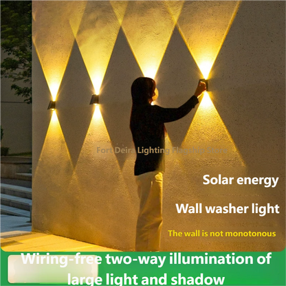 Solar-powered waterproof wall washer light for home, courtyard, garden, and villa decoration; ambient spotlight with adjustable brightness.