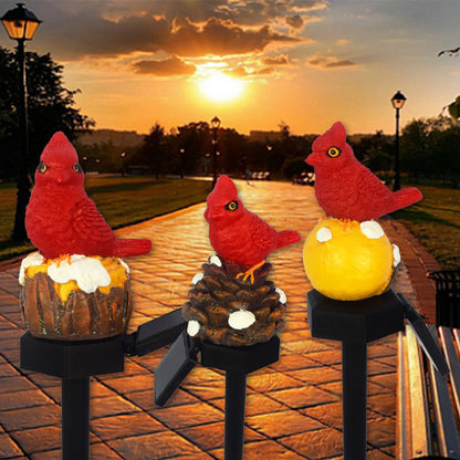 Solar-powered resin garden Christmas bird cartoon courtyard decoration outdoor gardening ground insert balcony landscape light