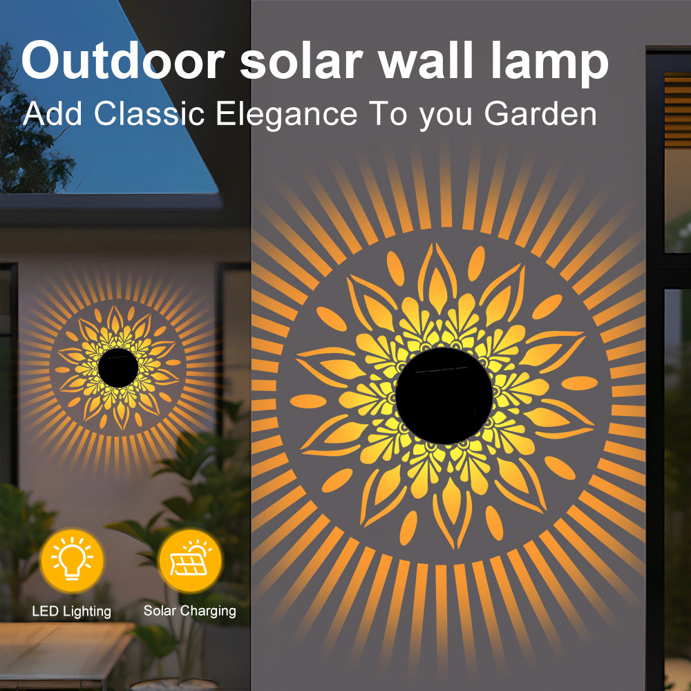 Solar-Powered Wrought Iron Projector Lamp, Outdoor Waterproof Round Wall Lamp, Desktop Lamp, Decorative Ambient Lamp, Seven-Color Lamp
