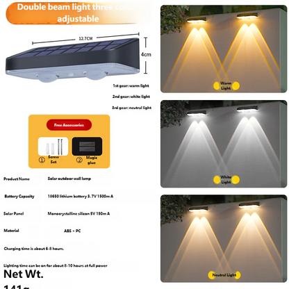 Solar-Powered Courtyard Wall Light, Outdoor Tri-Color Dimming Fence Light, Garden Wall Decoration, Ambient Landscape Light