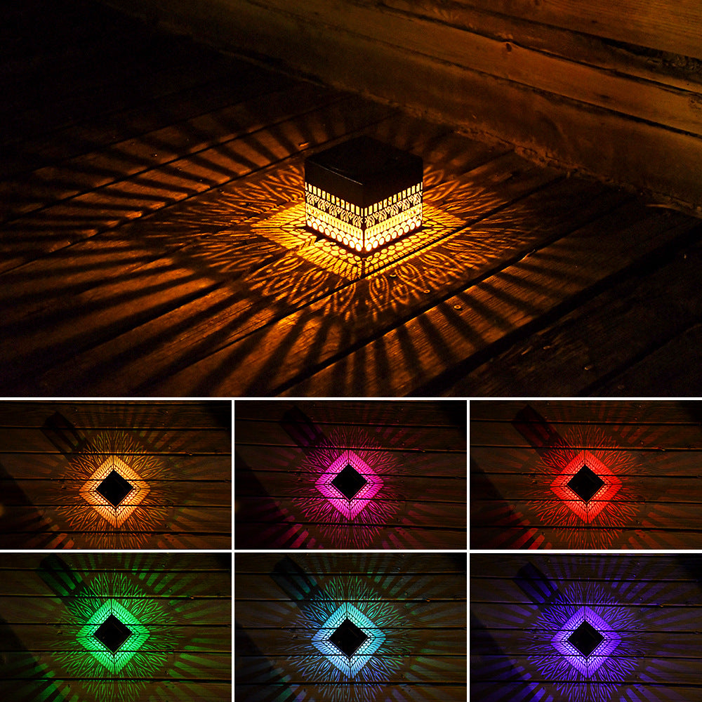 Solar Square Wall Lamp Outdoor Waterproof Courtyard Lamp Hollow Projection Wall Hanging Lamp Garden Decoration Landscape Lamp