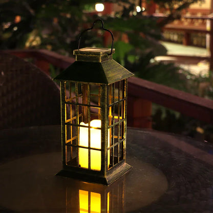 Plastic Solar Craft Light, Hollow Palace Lantern, Outdoor Garden Christmas Decoration, Solar Flame Candle Hanging Light