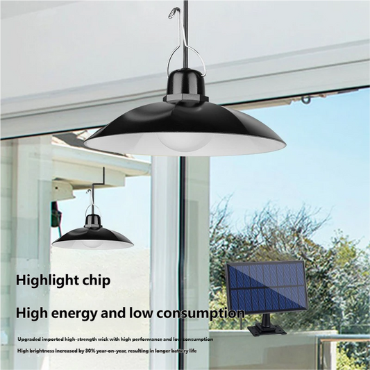Split-type solar-powered light for home, indoor, outdoor, courtyard, camping, tent, pendant, with remote control and dual-split waterproof design.