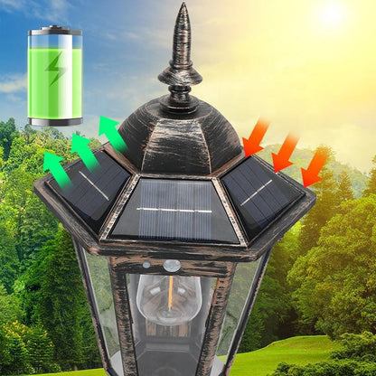 Solar wall lamp, outdoor waterproof retro courtyard light, outdoor courtyard ambient light, decorative light, automatic sensor.