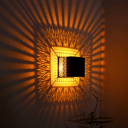 Solar Square Wall Lamp Outdoor Waterproof Courtyard Lamp Hollow Projection Wall Hanging Lamp Garden Decoration Landscape Lamp