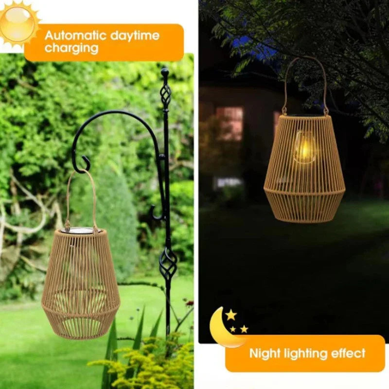 Rattan lantern solar light outdoor waterproof tungsten filament light courtyard villa decorative landscape light