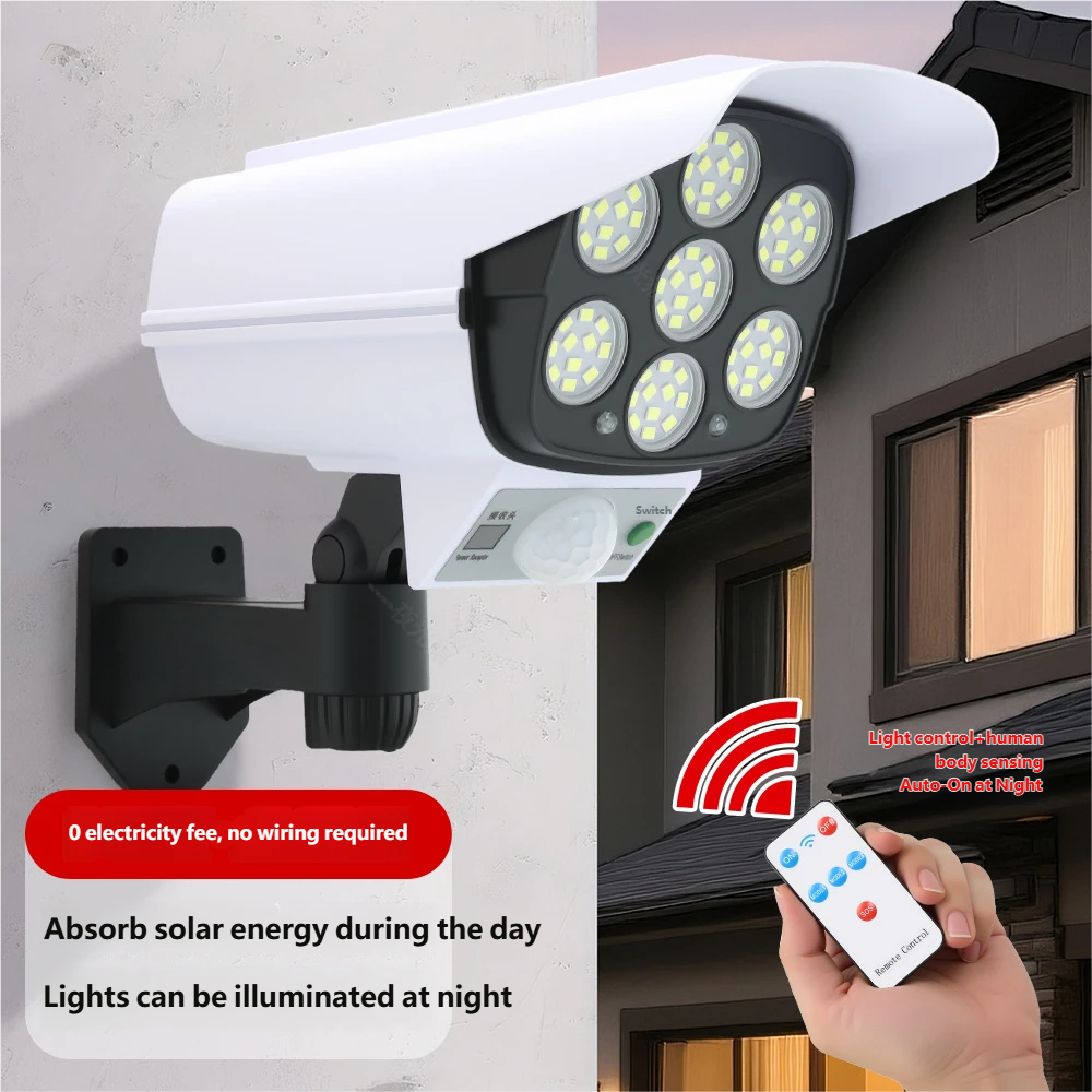 Solar-powered surveillance lights, simulated cameras, outdoor courtyard decorative lights, intelligent human body induction lighting, street lights, and charging lights.