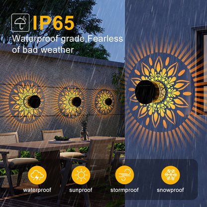 Solar-Powered Wrought Iron Projector Lamp, Outdoor Waterproof Round Wall Lamp, Desktop Lamp, Decorative Ambient Lamp, Seven-Color Lamp