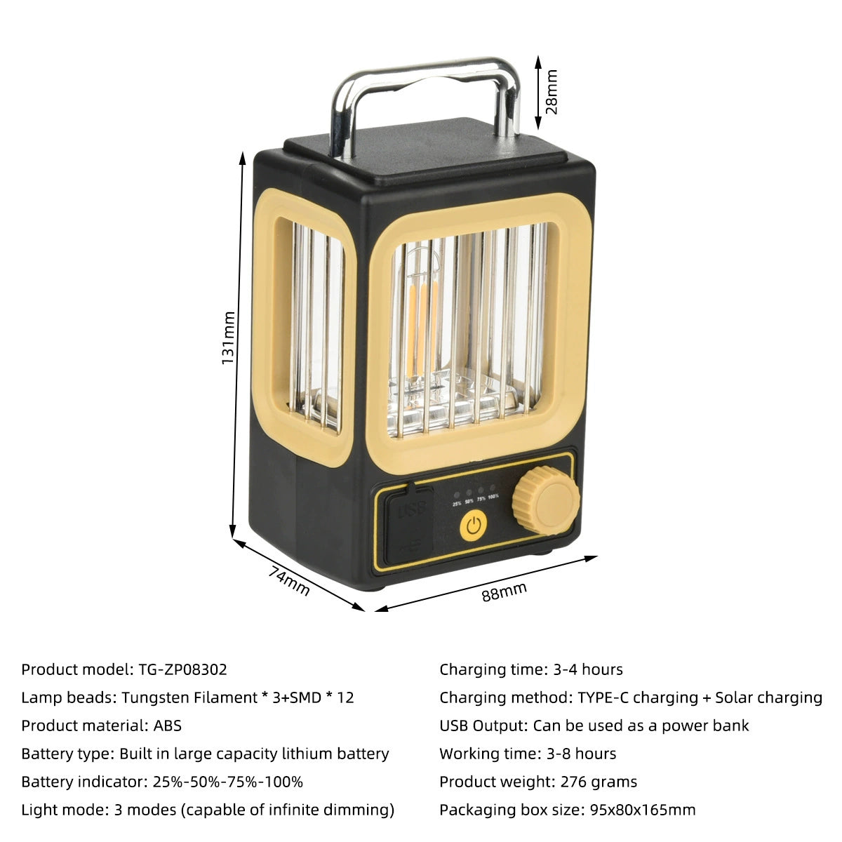 2025 New Cross-Border Solar Backyard Camping Device with Stepless Dimming, Portable Charging, and Hanging Operation (Tungsten Wire)