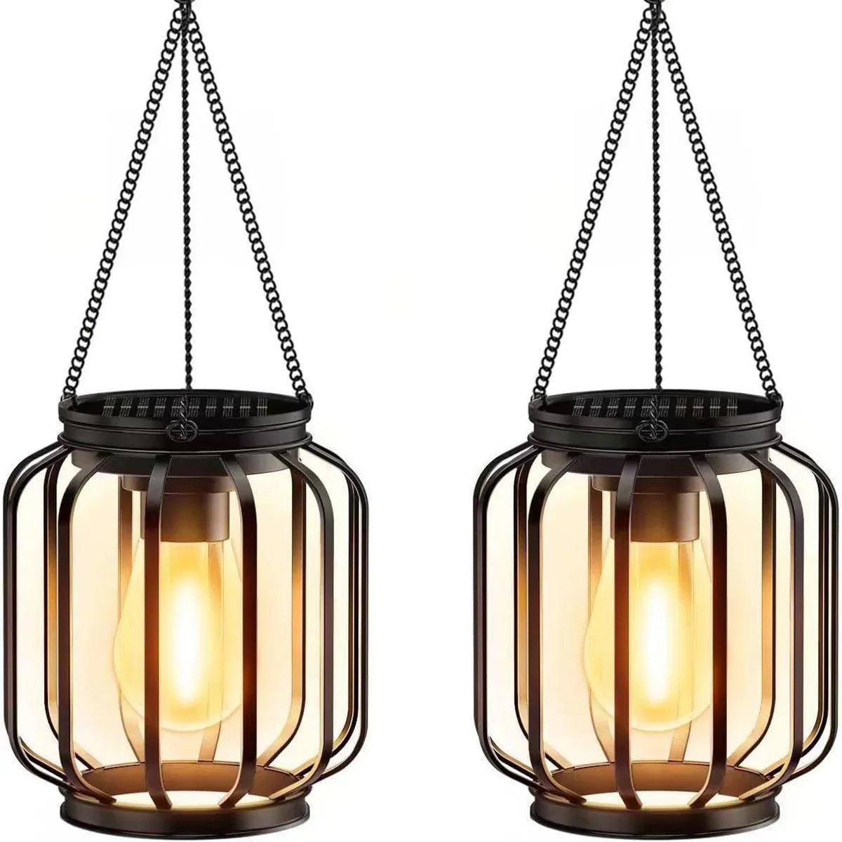 Solar-powered wrought iron lanterns, pendant lights, outdoor garden and courtyard decorative openwork lanterns