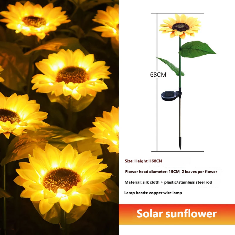 LED sunflower solar light, outdoor decorative simulated ground light, garden lawn solar panel.