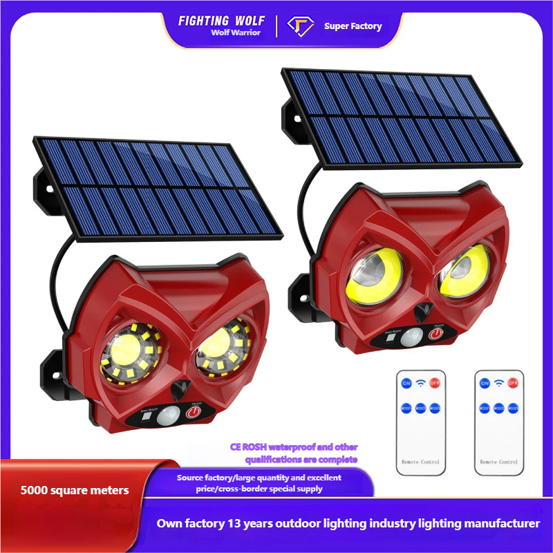 Solar-powered outdoor patio lighting, waterproof garden decorative owl street light, automatic sensor wall light