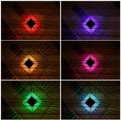 Solar Square Wall Lamp Outdoor Waterproof Courtyard Lamp Hollow Projection Wall Hanging Lamp Garden Decoration Landscape Lamp