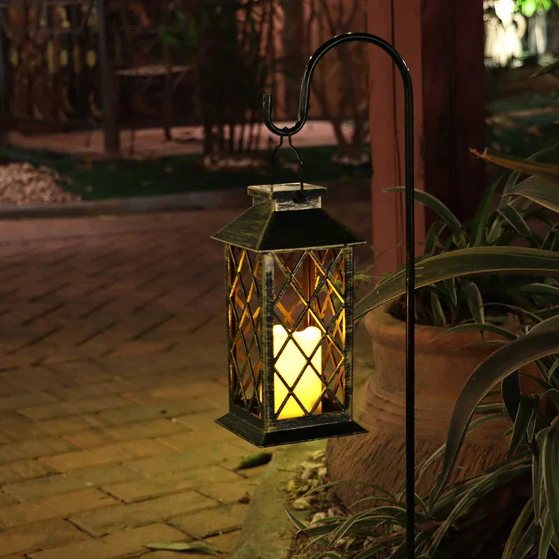 Plastic Solar Craft Light, Hollow Palace Lantern, Outdoor Garden Christmas Decoration, Solar Flame Candle Hanging Light