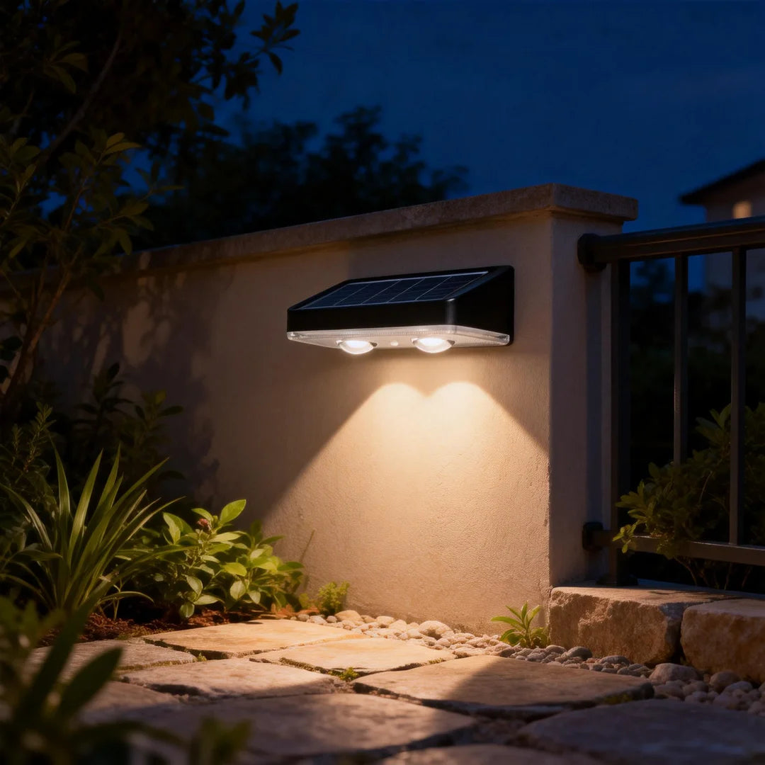 Solar-Powered Courtyard Wall Light, Outdoor Tri-Color Dimming Fence Light, Garden Wall Decoration, Ambient Landscape Light